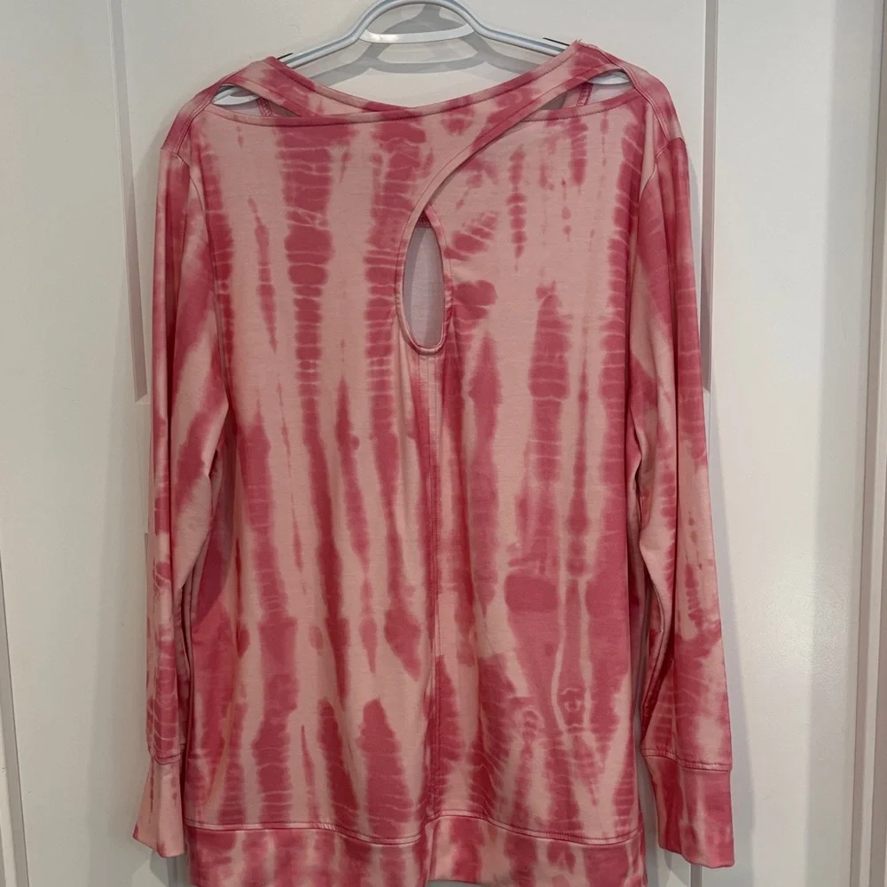 Pink Tie-Dye Long Sleeve Top with cross over straps and peekaboo hole in back - Picture 3 of 11